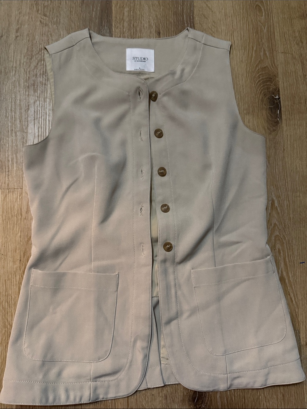 STUDIO Tan Button-Front Sleeveless Vest